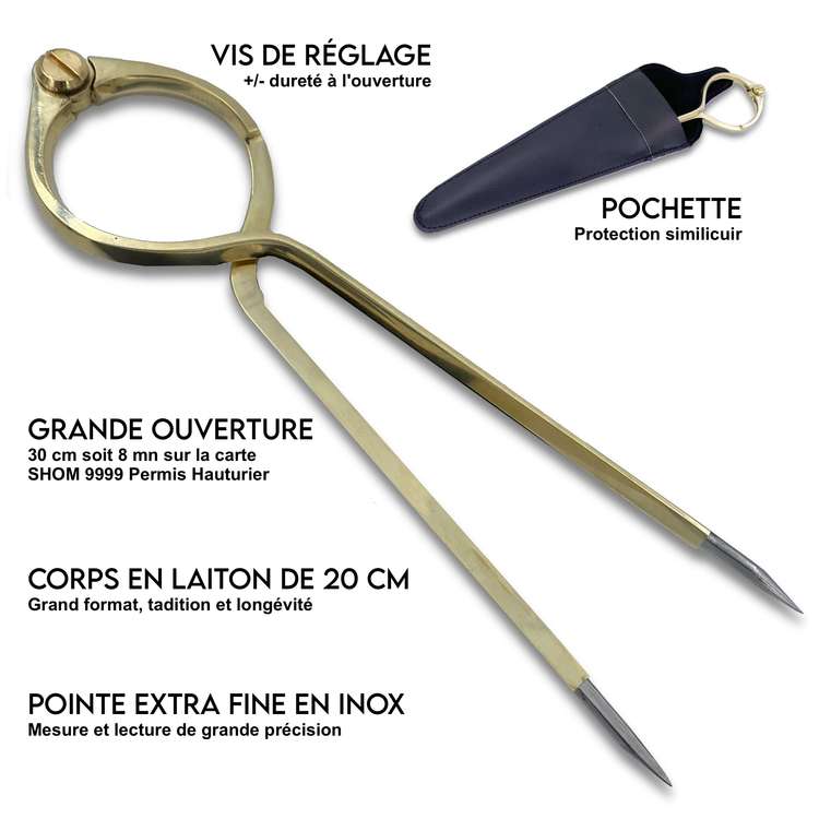 Compas Pointe Sche Lyre 20 cm en laiton pour carte marine - FlashTide