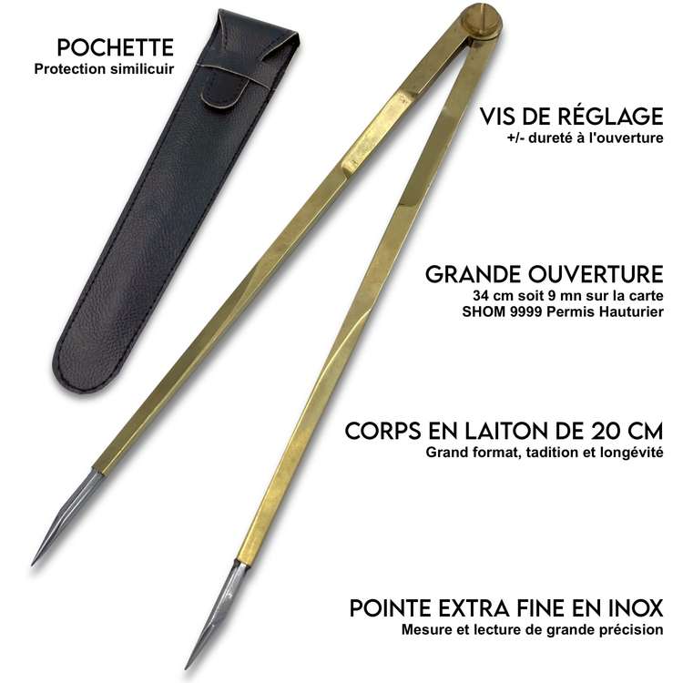 Compas Pointe Sche Droit 20 cm en laiton  pour carte marine - FlashTide